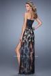 Picture of: Tone Toned Prom Dress with High Low Skirt and Piping in Black and Nude, Style: 21455, Back Picture