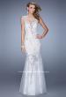 Picture of: Sleeveless Trumpet Prom Gown with Sheer Lace Skirt in White, Style: 21457, Main Picture