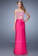 Picture of: Elegant Satin Dress with Sheer Straps and Waist Cut Outs in Hot Pink, Style: 21458, Main Picture