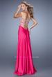 Picture of: Elegant Satin Dress with Sheer Straps and Waist Cut Outs in Hot Pink, Style: 21458, Back Picture