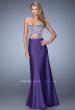 Picture of: Elegant Satin Dress with Sheer Straps and Waist Cut Outs in Purple, Style: 21458, Detail Picture 1