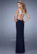Picture of: Sheer Bodice Prom Dress with V Neck and Side Cut Outs in Navy, Style: 21469, Back Picture