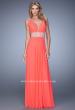 Picture of: Net Jersey Dress with Ruched Bodice and Open Back in Orange, Style: 21475, Detail Picture 5