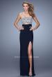Picture of: Embroidered Strapless Prom Dress with Side Leg Slit in Navy, Style: 21476, Main Picture