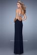 Picture of: Embroidered Strapless Prom Dress with Side Leg Slit in Navy, Style: 21476, Back Picture