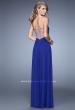 Picture of: Net Jersey Dress with Gathered Bodice and V Neckline in Blue, Style: 21483, Back Picture