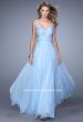 Picture of: Chiffon Prom Dress with Basket Weave Detail and Pearls in Blue, Style: 21502, Detail Picture 1