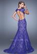 Picture of: Lace Mermaid Gown with Cap Sleeves and Open Back in Purple, Style: 21509, Detail Picture 1