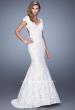 Picture of: Lace Mermaid Gown with Cap Sleeves and Open Back in White, Style: 21509, Detail Picture 2