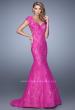Picture of: Lace Mermaid Gown with Cap Sleeves and Open Back in Pink, Style: 21509, Detail Picture 5