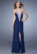 Picture of: Halter Prom Dress with Gathered Bodice and Center Slit in Navy, Style: 21513, Main Picture