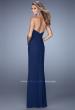 Picture of: Halter Prom Dress with Gathered Bodice and Center Slit in Navy, Style: 21513, Back Picture