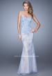 Picture of: Jersey Prom Dress with Lace Tulle Overlay and Open Back in Blue, Style: 21514, Detail Picture 1