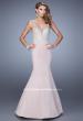 Picture of: Satin Mermaid Dress with V Neck and Metallic Detail in Pink, Style: 21522, Detail Picture 1