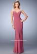 Picture of: Long Jersey Prom Dress with Lace Applique Sleeves in Rose, Style: 21529, Main Picture
