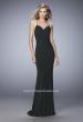 Picture of: Long Jersey Prom Dress with Lace Applique Sleeves in Black, Style: 21529, Detail Picture 1