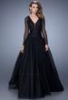 Picture of: Vintage Inspired Tulle Gown with Sheer Beaded Sleeves in Black, Style: 21539, Main Picture