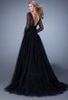 Picture of: Vintage Inspired Tulle Gown with Sheer Beaded Sleeves in Black, Style: 21539, Back Picture