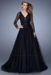 Picture of: Vintage Inspired Tulle Gown with Sheer Beaded Sleeves in Black, Style: 21539, Detail Picture 1