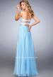 Picture of: Chiffon Prom Dress with Double Strap Back and Lace in Blue, Style: 21545, Back Picture
