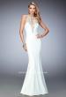 Picture of: Jersey Mermaid Gown with Metallic Lace Appliques in White, Style: 21607, Main Picture
