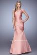 Picture of: V Neck Satin Evening Dress with Cap Sleeves in Pink, Style: 21610, Main Picture