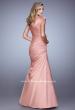 Picture of: V Neck Satin Evening Dress with Cap Sleeves in Pink, Style: 21610, Back Picture