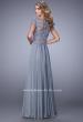 Picture of: Chiffon Dress with Lace Bodice and Cap Sleeves in Silver, Style: 21627, Back Picture