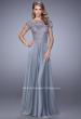 Picture of: Chiffon Dress with Lace Bodice and Cap Sleeves in Silver, Style: 21627, Detail Picture 1