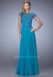 Picture of: Chiffon Dress with Lace Bodice and Cap Sleeves in Teal, Style: 21627, Detail Picture 2