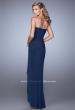 Picture of: Form Fitting Jersey Dress with Knot Detail and Ruffles in Navy, Style: 21645, Back Picture