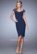 Picture of: Net Jersey Cocktail Dress with Embroidered Sleeves in Navy, Style: 21648, Detail Picture 1