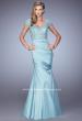 Picture of: Satin Dress with Beaded Lace Bodice and Gathering in Blue, Style: 21669, Detail Picture 1