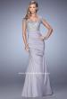 Picture of: Satin Dress with Beaded Lace Bodice and Gathering in Silver, Style: 21669, Detail Picture 3