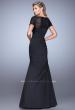 Picture of: Sheer Short Sleeve Satin Dress with Scoop Neckline in Black, Style: 21670, Back Picture