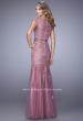 Picture of: Lace and Tulle Dress with Sheer Lace Capped Sleeves in Pink, Style: 21677, Back Picture