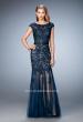Picture of: Lace and Tulle Dress with Sheer Lace Capped Sleeves in Blue, Style: 21677, Detail Picture 1