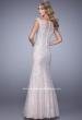 Picture of: Dress with Mermaid Skirt and Sheer Beaded Lace Sleeves in Pink, Style: 21699, Back Picture