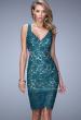 Picture of: V Neck Cocktail Dress with Cut Outs and Lace Overlay in Green, Style: 21815, Main Picture