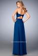 Picture of: Chiffon Prom Gown with Lace Appliques and Rhinestones in Blue, Style: 21820, Back Picture