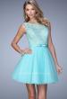 Picture of: Short Tulle Dress with High Neckline and Sheer Back in Blue, Style: 21835, Main Picture