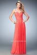 Picture of: Sweetheart Neck Net Gown with Cascading Rhinestones in Orange, Style: 21836, Detail Picture 1