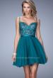 Picture of: Short Embroidered Dress with Thin Straps and Stones in Green, Style: 21838, Main Picture