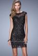 Picture of: Scoop Neck Lace Dress with Stones and Open Back in Black, Style: 21872, Main Picture