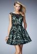 Picture of: Short Lace Gown with Boat Neckline and Bow Waistband in Black, Style: 21876, Detail Picture 1