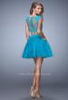 Picture of: Flirty Two Piece Dress with Sheer Overlay and Pockets in Blue, Style: 21878, Back Picture