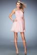 Picture of: Short Chiffon Gown with Gathering and Beaded Straps in Pink, Style: 21885, Detail Picture 3