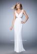 Picture of: V Neckline Net Gown with Gathered Bodice and Skirt in White, Style: 21886, Detail Picture 3