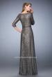 Picture of: Sequin Evening Gown with 3/4 Length Sleeves in Silver, Style: 21900, Back Picture