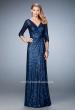 Picture of: Sequin Evening Gown with 3/4 Length Sleeves in Blue, Style: 21900, Detail Picture 1